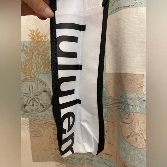 Lululemon Logo Black White Reusable Bag Snap Close Double Sided Tote - Picture 3 of 6